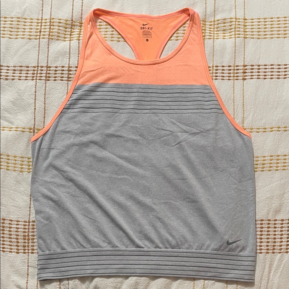 Nike Gray and Orange Striped Tank Top